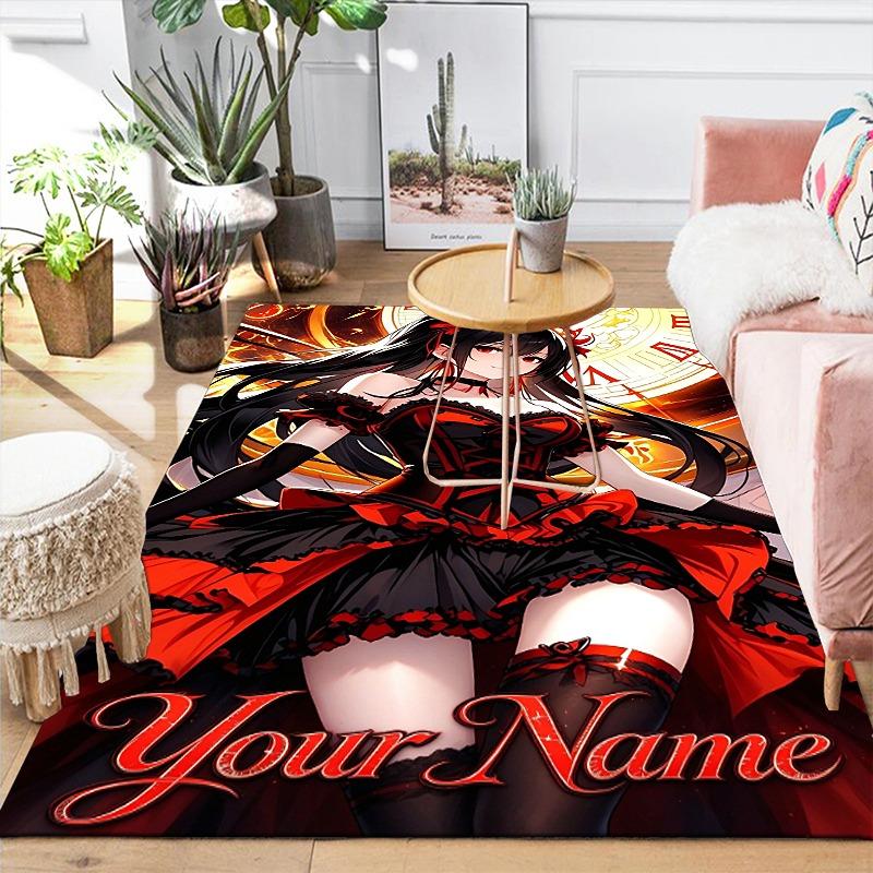 Custom 1Pc Name Gothic Fantasy Flannel Personalized Rug Non Slip Floor Mat Soft Carpet for Living Bedroom Office Home Decor Gift