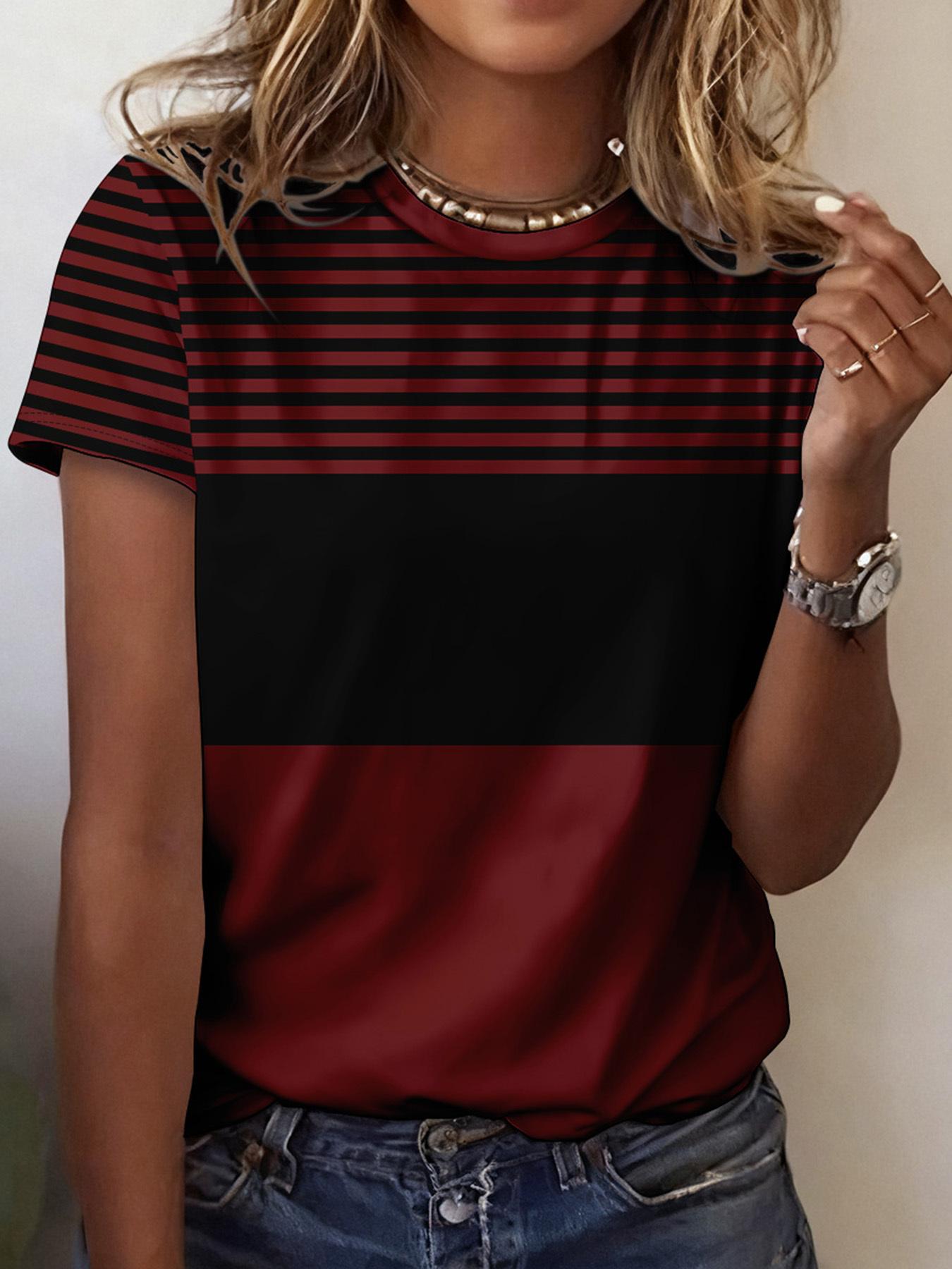 European and American fashionable plus size women’s round neck casual short-sleeved tops XXS