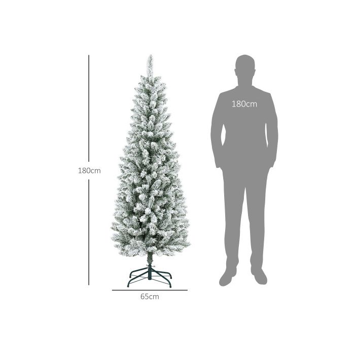 HOMCOM Sapin de Noël artificiel de 180 cm avec 479 branches et neige artificielle pour les décorations de Noël, vert