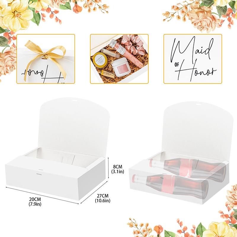 WTEMPO Wedding/Bachelorette Party/Bride Shower Gift Boxes Universal Packaging Boxes Ribbon Bow Bridesmaid Proposal Boxes DIY Foldable Paper Gift Boxes