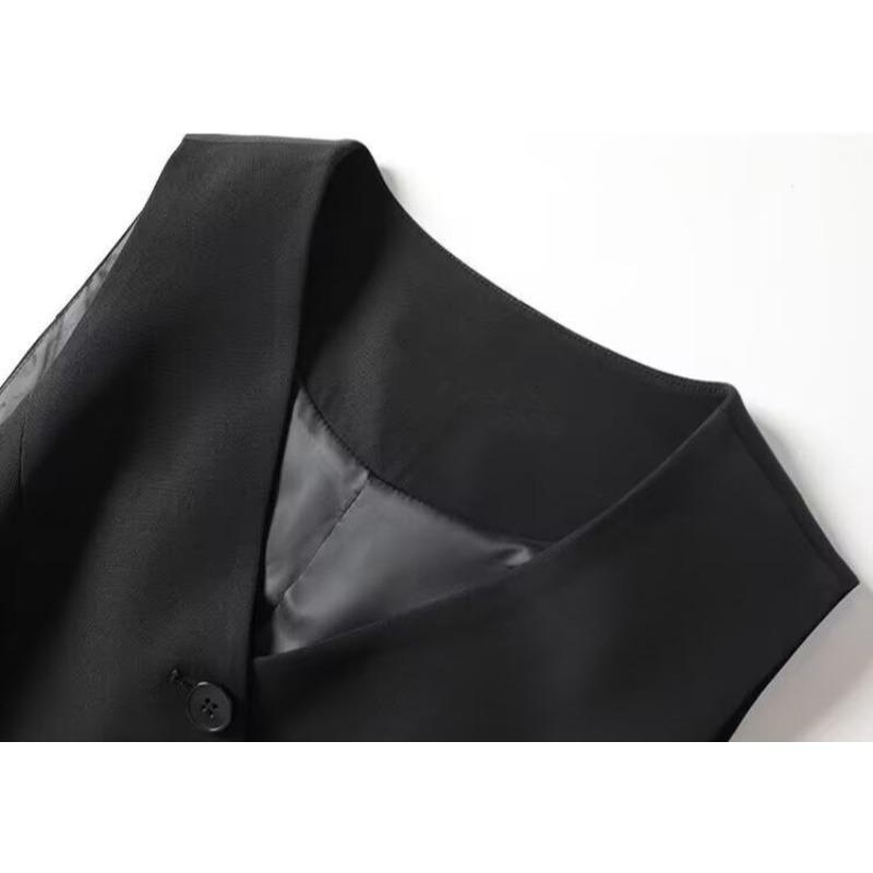 Women's Suit Waistcoat Solid Color Slim Fit Commuting Style Vest Jacket V-neck Pocket Decoration Short Ladies Top