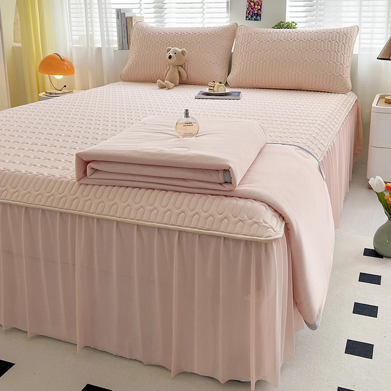 Bytový textil princeznovský styl přehoz na postel, sukně, latexový přehoz s ledovým hedvábím, chladivá měkká podložka, letní styl, klimatizace, čtyřdílná povlečení