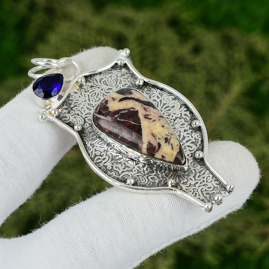 

Sisters Day Deal Natural Coconut Jasper Tanzanite Quartz 925 Silver Wife Pendant