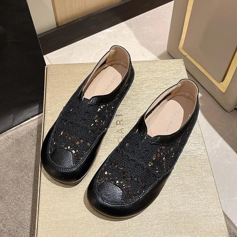 Fashion Mesh Flat Ladies Footwear Cute Women's Shoes Round Toe Flats Kawaii Low Heel Elegant with Discount Vacation Comfortable Trend