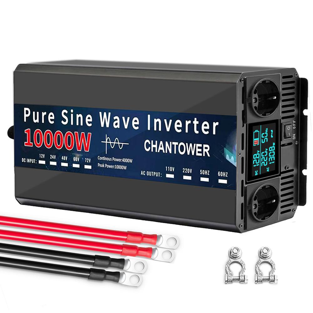 Pure Sine Wave Inverter 12V 220V 220W-10000W DC To AC Europe Socket Power Voltage Converter Car Solar Inverter Charger Adapter