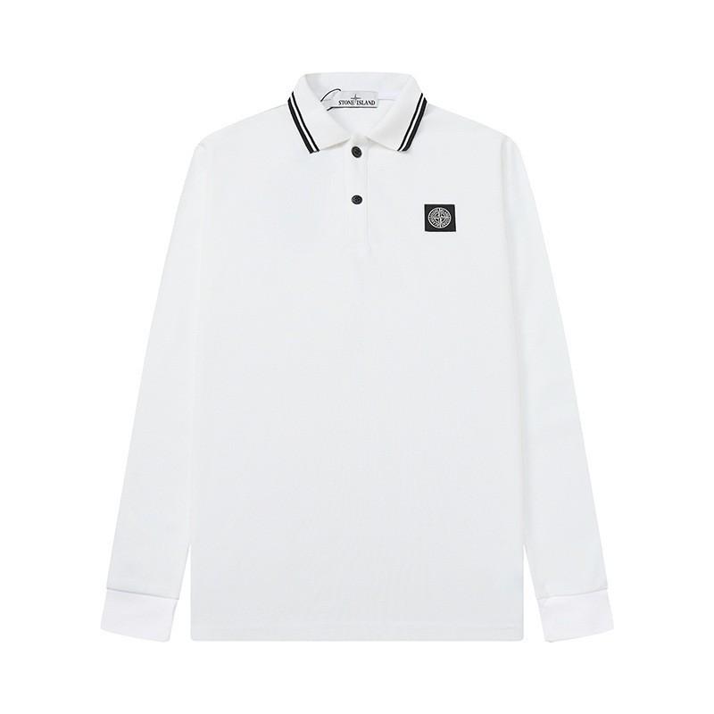 Men Women Classic Embroidered Polo Shirt Long Sleeve Loose Fit Cotton Casual Top