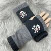 Gants en tricot sans doigts avec broderie de chat et patchwork, Gants décontractés ouverts aux doigts tendance pour femme, Mitaines chaudes d'hiver sans doigts