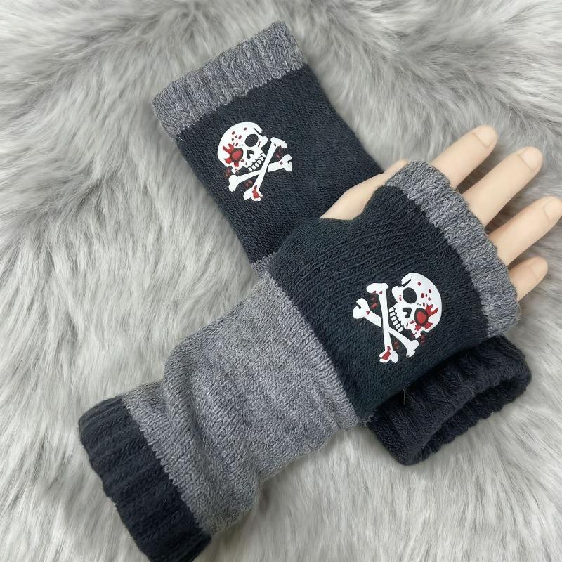 Gants en tricot sans doigts avec broderie de chat et patchwork, Gants décontractés ouverts aux doigts tendance pour femme, Mitaines chaudes d'hiver sans doigts