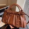 New Retro French Baguette Commuter Handheld Women's Bag Retro Pleated Drawstring Casual One Shoulder Underarm Dumpling Bag