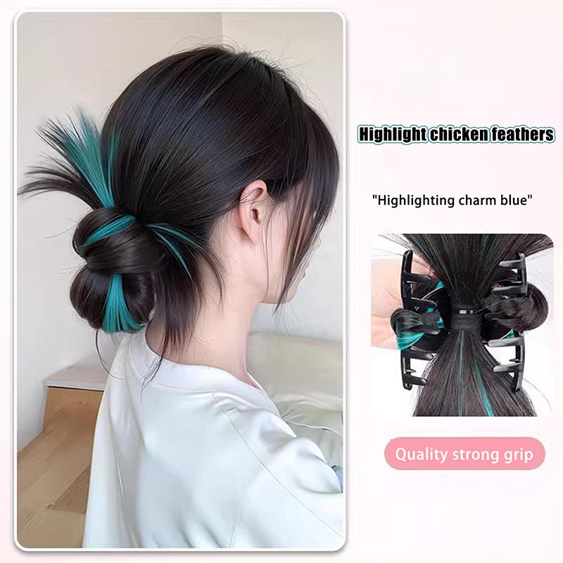 

Synthetic Highlight Pink Low-Tied Chicken Feather Ball Head Claw Clip Bun Lazy Bun Wig Bag Hair Accessories Suitable For Women синий