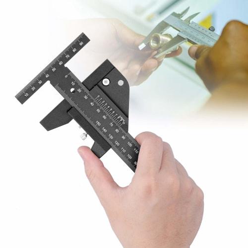 BIKING Carpentry Marking Ruler, Woodworking Ruler, Aluminum Alloy T-Type Scriber, Carpentry Measurement Marking Gauge Tool, Black
