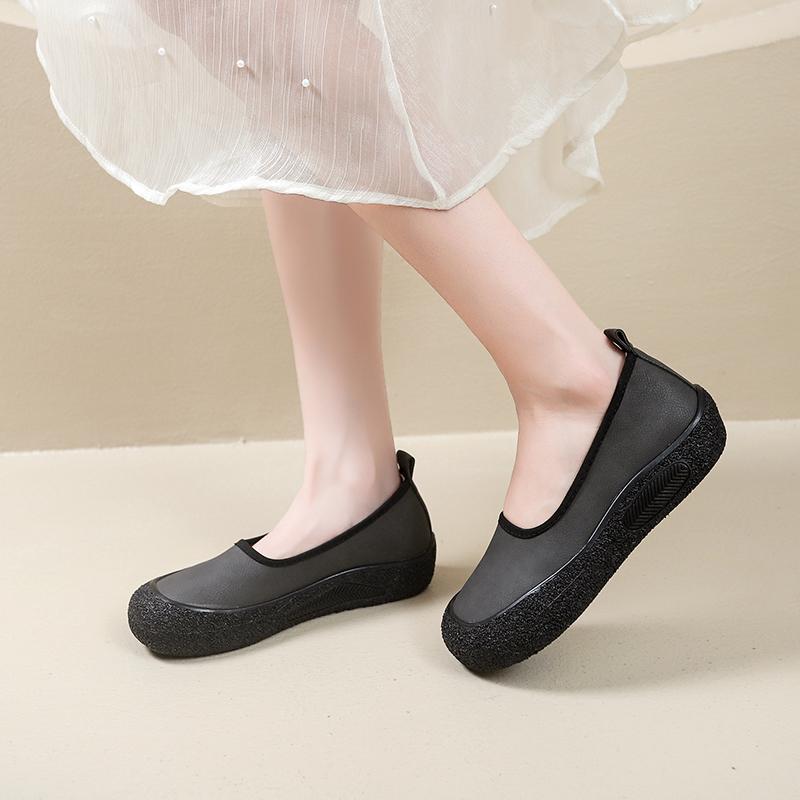 Fashion Loafers Women 2025 New Spring and autumn Round Toe One Foot Slip-on Shoes Women PU Leather Soft Flats Shoes Women