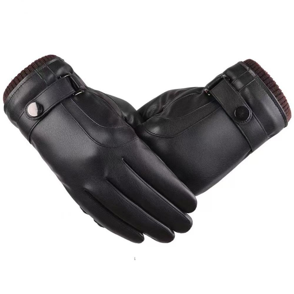 Windproof Men's PU Leather Gloves Keep Warm Motorcycle Full Finger Mittens  Outdooor