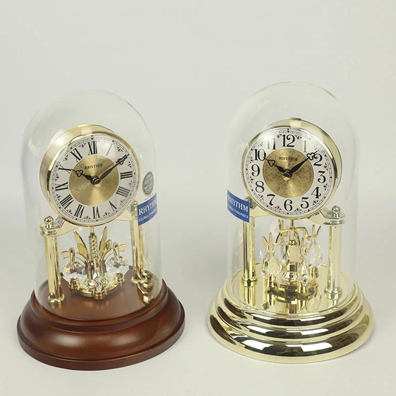 Luxury Gold Table Clock Desktop Clock Office Desk Clock Watches Crystal Rotating Home Decoration Living Room Bedroom Ornaments