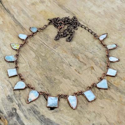 Collar de larimar en bruto, collar de cobre electroformado, collar de cadena ajustable, joyería electroformada hecha a mano, regalo para mamá, collar de piedras preciosas