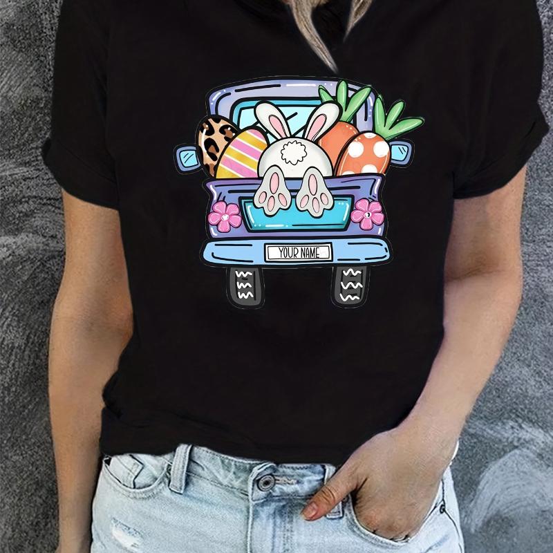 Lustige Kawaii Cartoon Hase Pickup Print T-Shirts für Damen Harajuku Sommer Mode Lässige Unisex Rundhals Kurzarm Tops