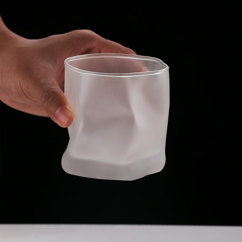 280ml Glass Irregular Cups Creative Twisted Grain Cup Abnormal Shape Frosted Transparent Golden Edge Whiskey Glass Wine Glasses
