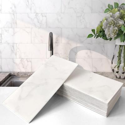 VAOVI Wall and Kitchen Tile Stickers, Marble Look, Heat-Resistant and Waterproof, for Toilets, Entryways, and Bathrooms, 98x198mm (23 Sheets, Carrara