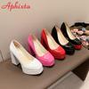 Fashion Aphixta Hot Sale Square Heels 10cm Chunky Heels Platform Pumps Double Color Blocking Women Party Dance Pumps