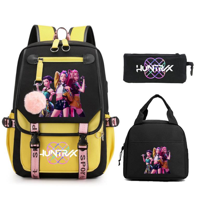 Kpop Witch Hunter Cartoon Printing Student School Bag Children'S Lunch Bag Lunch Box Bag Pencil Bag Three-Piece Set