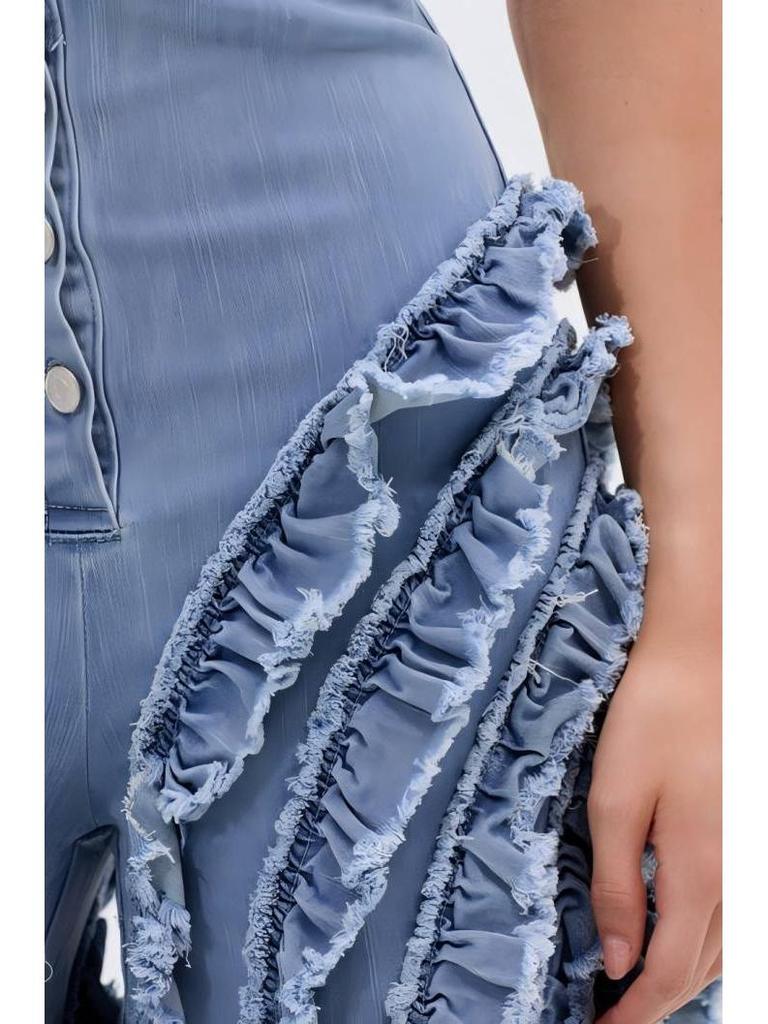 2025 European & American Women's Denim Jumpsuit: Short Sleeve, Lace-Up, Wide-Leg Jeans