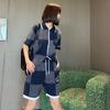 2025 Early Spring High-Quality Checkered Mercerized Cotton Knit Short-Sleeve Cardigan & Shorts Set for Men and Women
