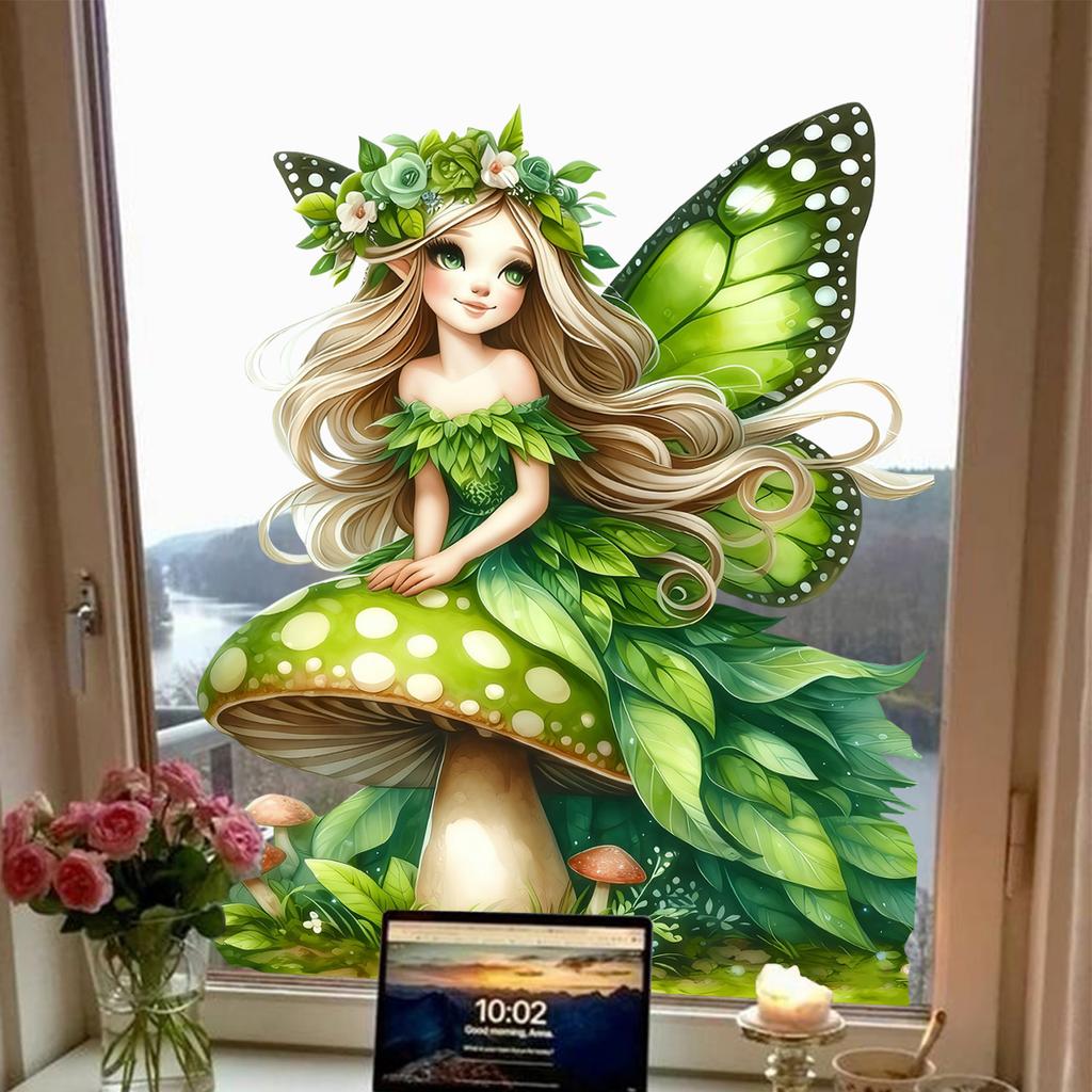 Creative Green Wing Fairy Static Cling Wall Sticker for Living Room Bedroom Study Home Decor