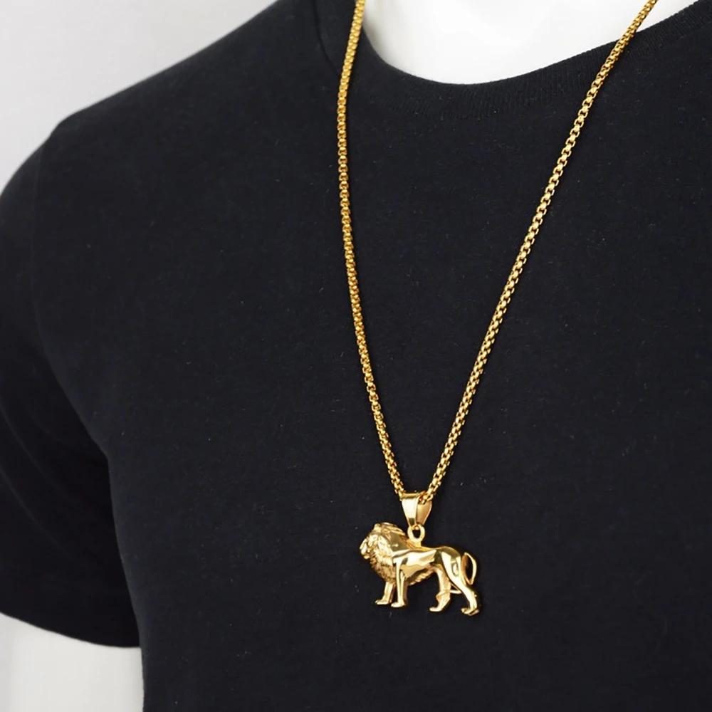 Stainless Steel Lion Necklace for Women/Men,Gold Color Lions Head Pendant Animal Jewelry,Africa Lion Ethiopian Best Gift