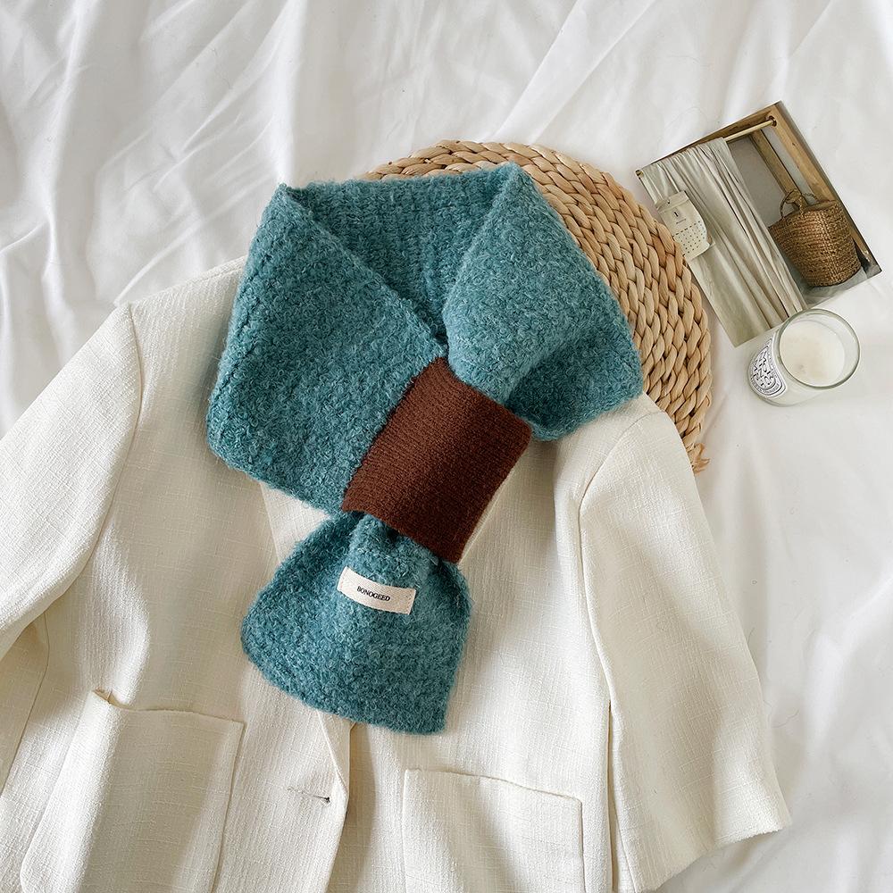 Winter knitted wool small ear scarf women's new high-end color simple relaxation with small scarf