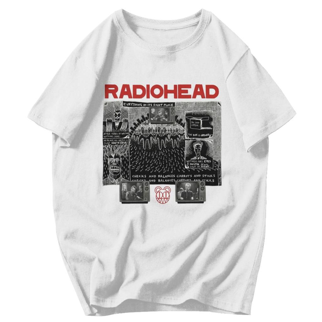 Men T Shirt Everything In Its Right Place Rock Radio Head Band Vintage Summer Y2K Graphic Oneck Unisex Clothing T Shirts