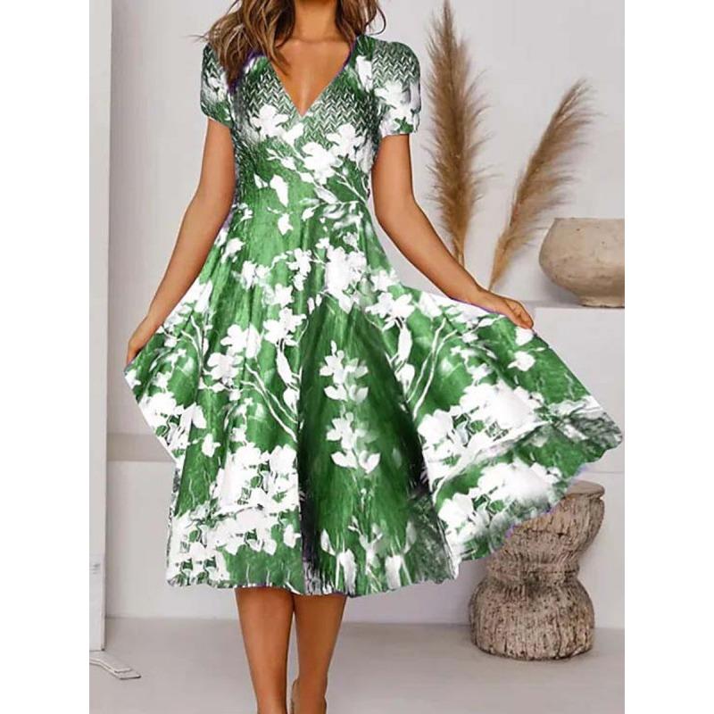 GMXIA Abiti casual con scollo a V a maniche corte primavera estate moda donna