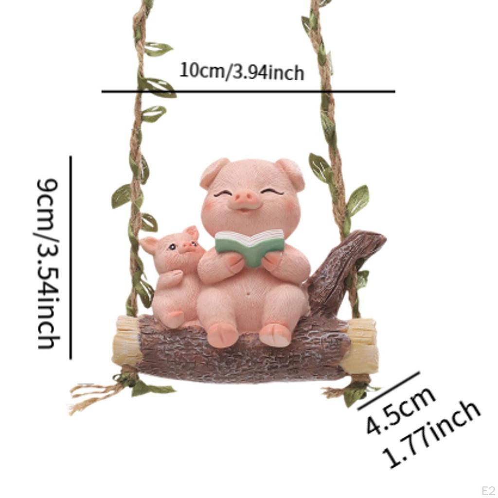 Swing Animal Garden Statue, Cute Pig Figurine, Cartoon Gift ,Funny, Resin Ornament ,Hanging
