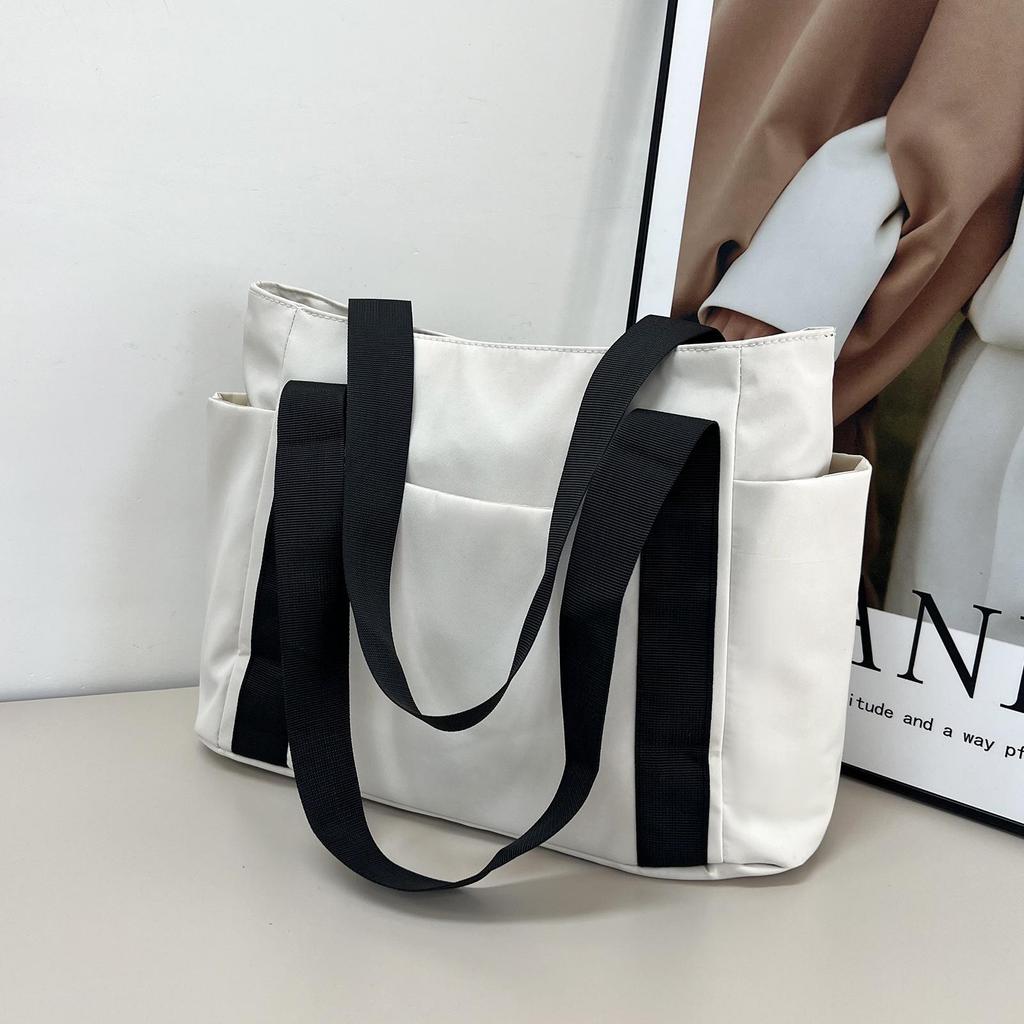 2023 Women's Japanese Solid Color Tote & Shoulder Canvas Handbag - Casual, Simple Mommy Outing Bag