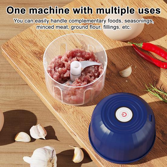 Wireless Electric Grinder with Sharp Blade Rechargeable Mini Size Multipurpose 40W Powerful Garlic Meat Grinder Kitchen Tool