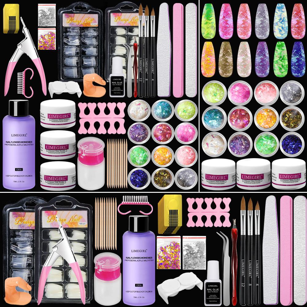 3 Colors Acrylic Powder Set with Nail Lamp Kit, Glitter Dipping Powder & Nail Art Tools, Quick Dry Long Lasting