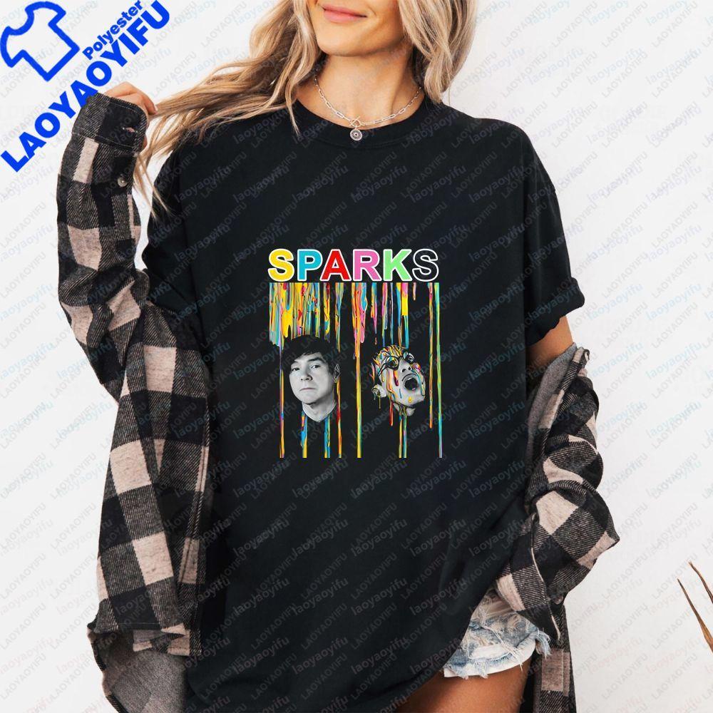 Sparks Band Print Locker sitzendes Oberteil Trendiges Unisex Kurzarm-T-Shirt Geeignet für Unisex und WoUnisex Große Größe
