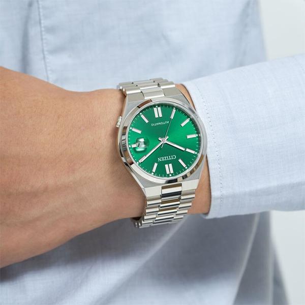 Citizen Sapphire Glass 50M Waterproof Mechanical Movement Stainless Steel Watch Green Dial Men watches NJ0150-81X