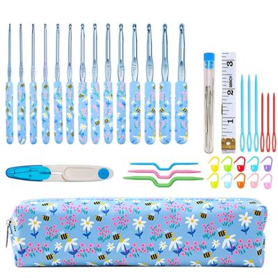 12Pcs Crochet Hook 2.0mm-8.0mm Soft Ergonomic Grip Aluminum Crochet Hook With Knitting Accessories and Case For Beginner