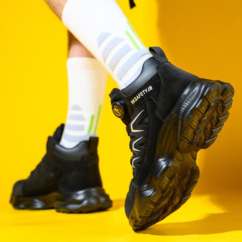 Rotating Button Safety Shoes Work Boots for Men Shoes Steel Toe Work Sneakers Puncture-Proof Indestructible Construction Shoes