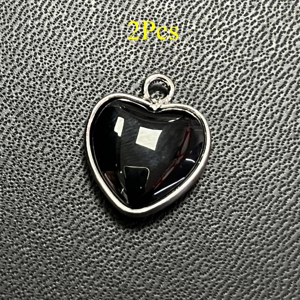 2 Stück, Energie Naturstein Anhänger mit silberfarbenem Rand, Spirituelle Heilung Kristall Herz Edelstein Charms für Schmuckherstellung DIY Basteln 15mm
