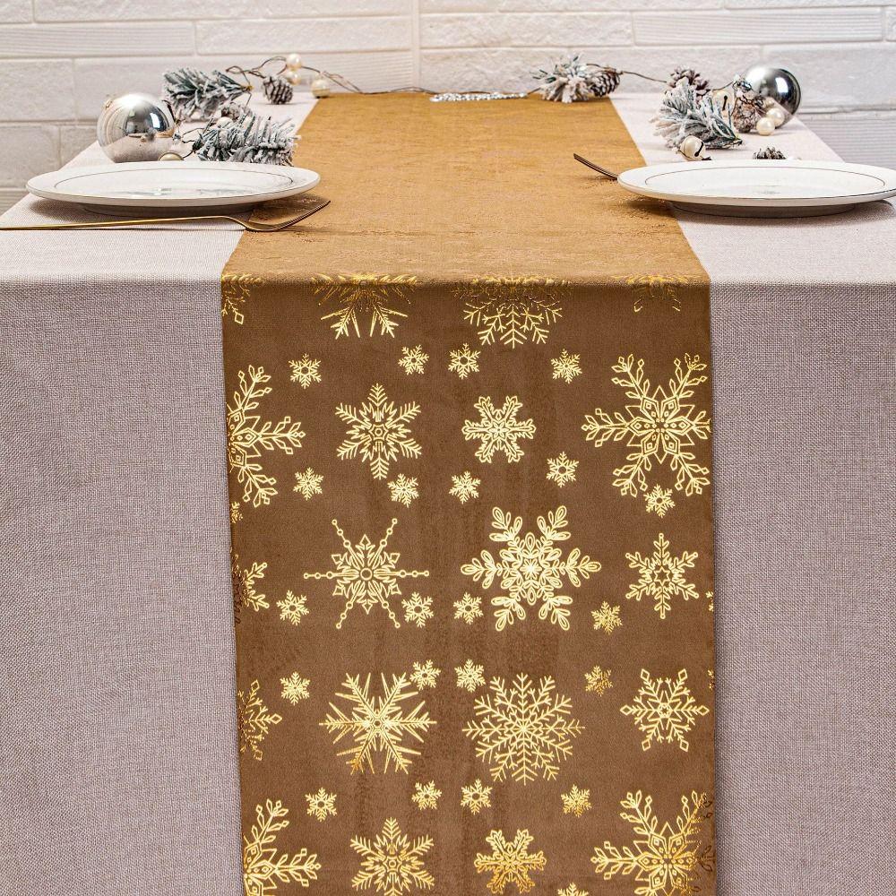 Polyester Christmas Tablecloth Snowflake Printed Table Cover Holiday Style Table Runner  Home Decor