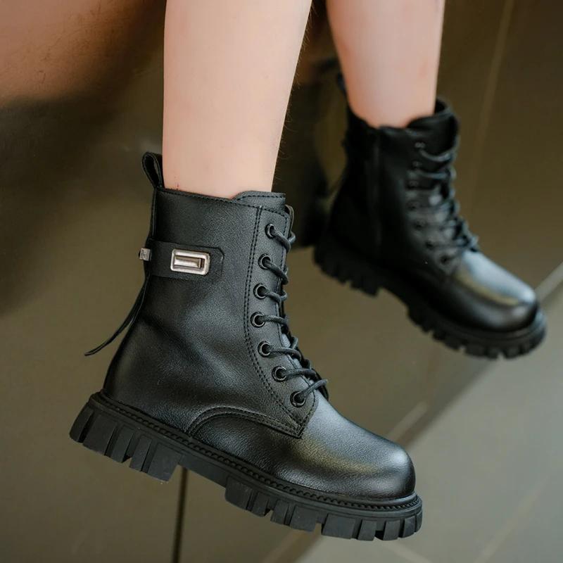 Fashionable Comfortable Cute Thick Bottom Horse Boots Autumn/Winter New Sweetheart Baby Girls' Round Head Sports Mid Leg Boots