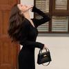 Premium Feeling with Coat Knitted Dress Women's Autumn Inner Fit Slim and Thin V-neck Sweater Base Niche Long Dress