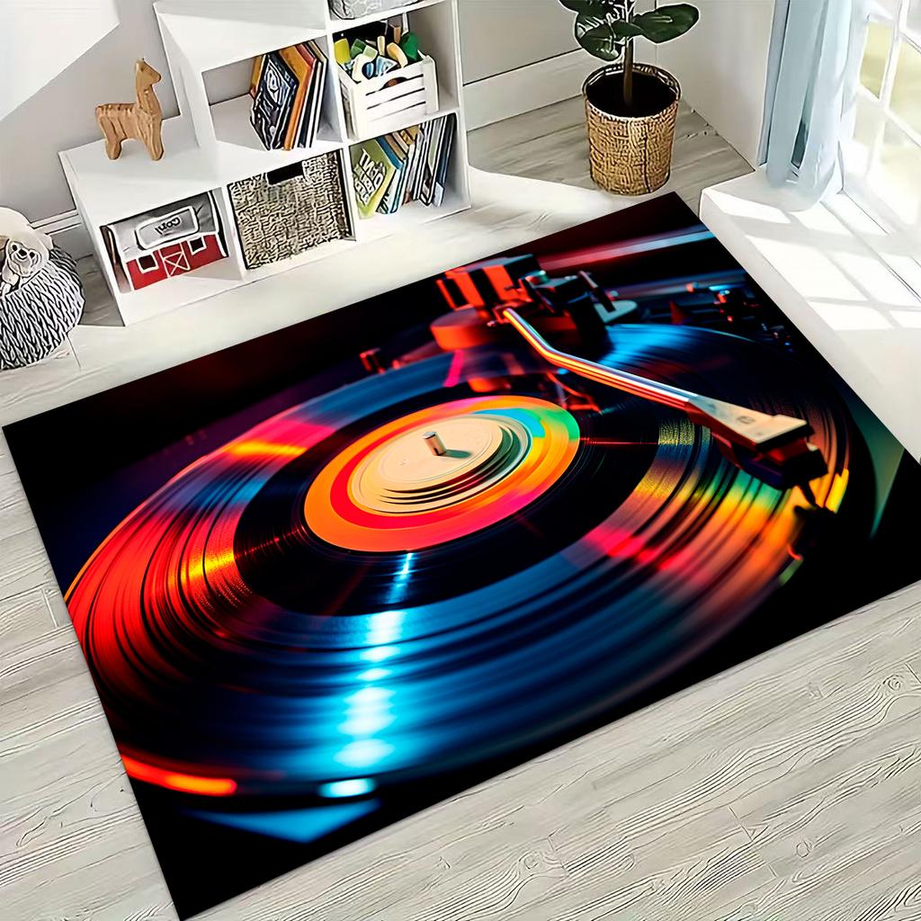 Vinyl Record Music Carpet DJ Screen Tape Rug for Bedroom Living Room Sofa Home Doormat Decor,Large Kid play Non-slip Floor Mat