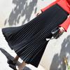Women Summer Solid Long Dress Elastic Waist Pleated Boho Beach Maxi Skirt