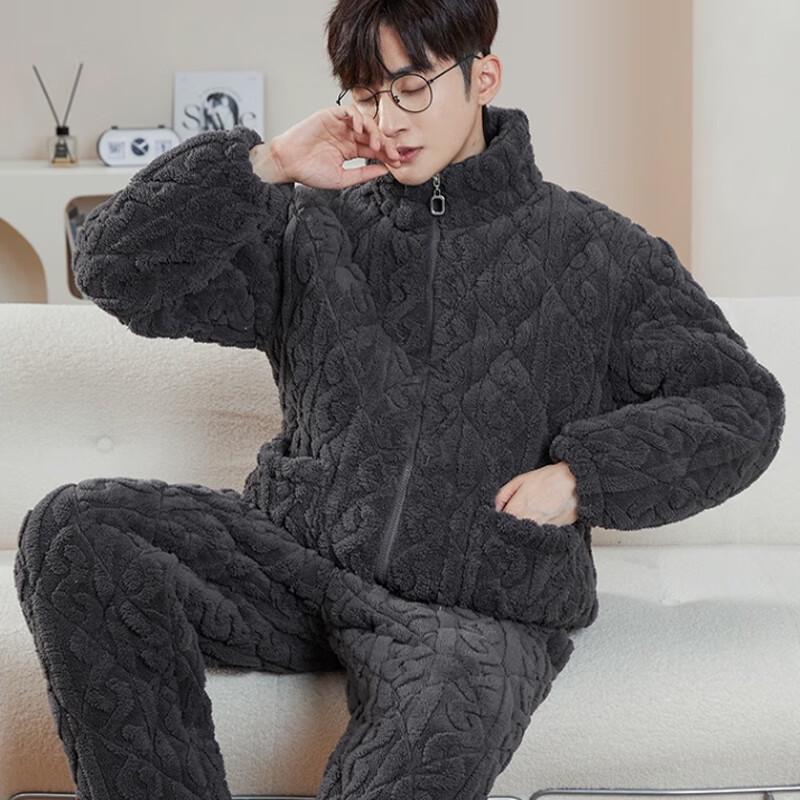 Langsha Men's Winter Thermal Coral Fleece Pajama Set