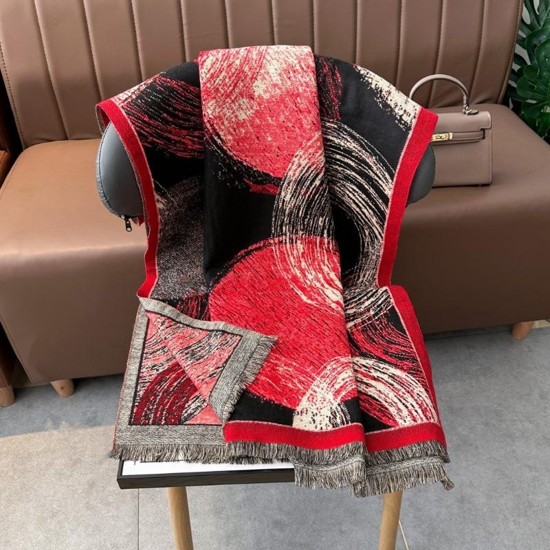 Scarf women's new autumn and winter jacquard craftsmanship imitation cashmere thickened shawl abstract art warm scarf