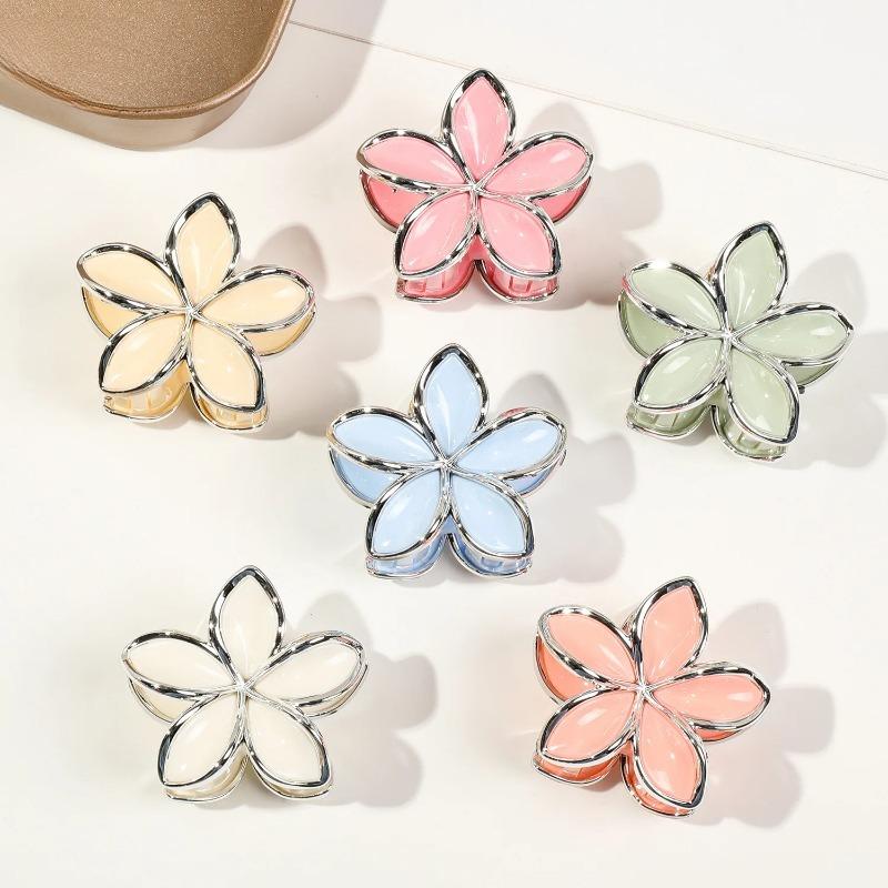 6Pcs Frangipani small hairpin female high-end sense of disc hair ponytail clip jelly color cute shark clip