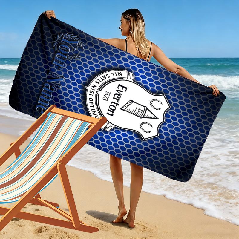 Name Custom Everton FC Logo Print Beach Towel, Large Soft Quick Dry Towel for Beach Camping Swimming