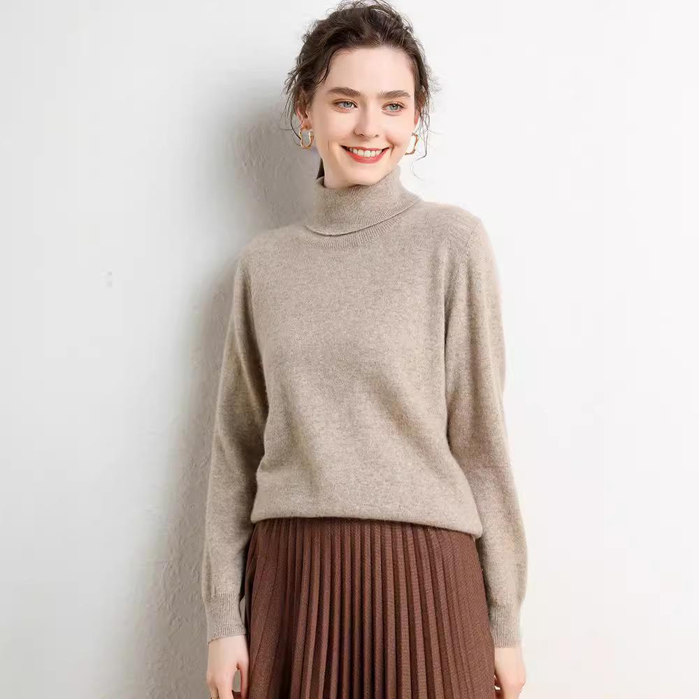 Women's High Neck Cashmere Sweater - Simple, Elegant, Plus Size Knitwear for Autumn & Winter